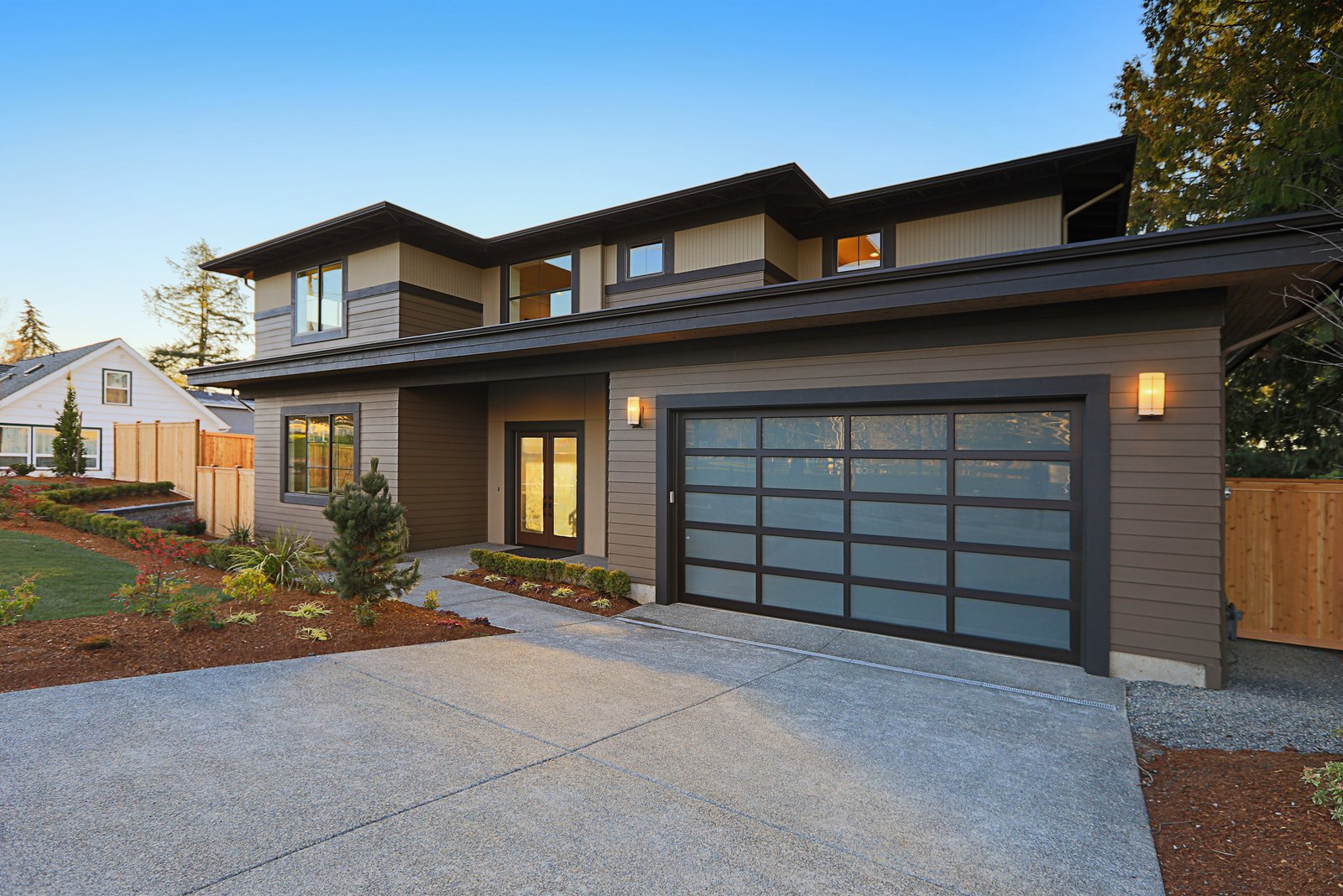 Residential garage door panels and exterior for garage door repair service